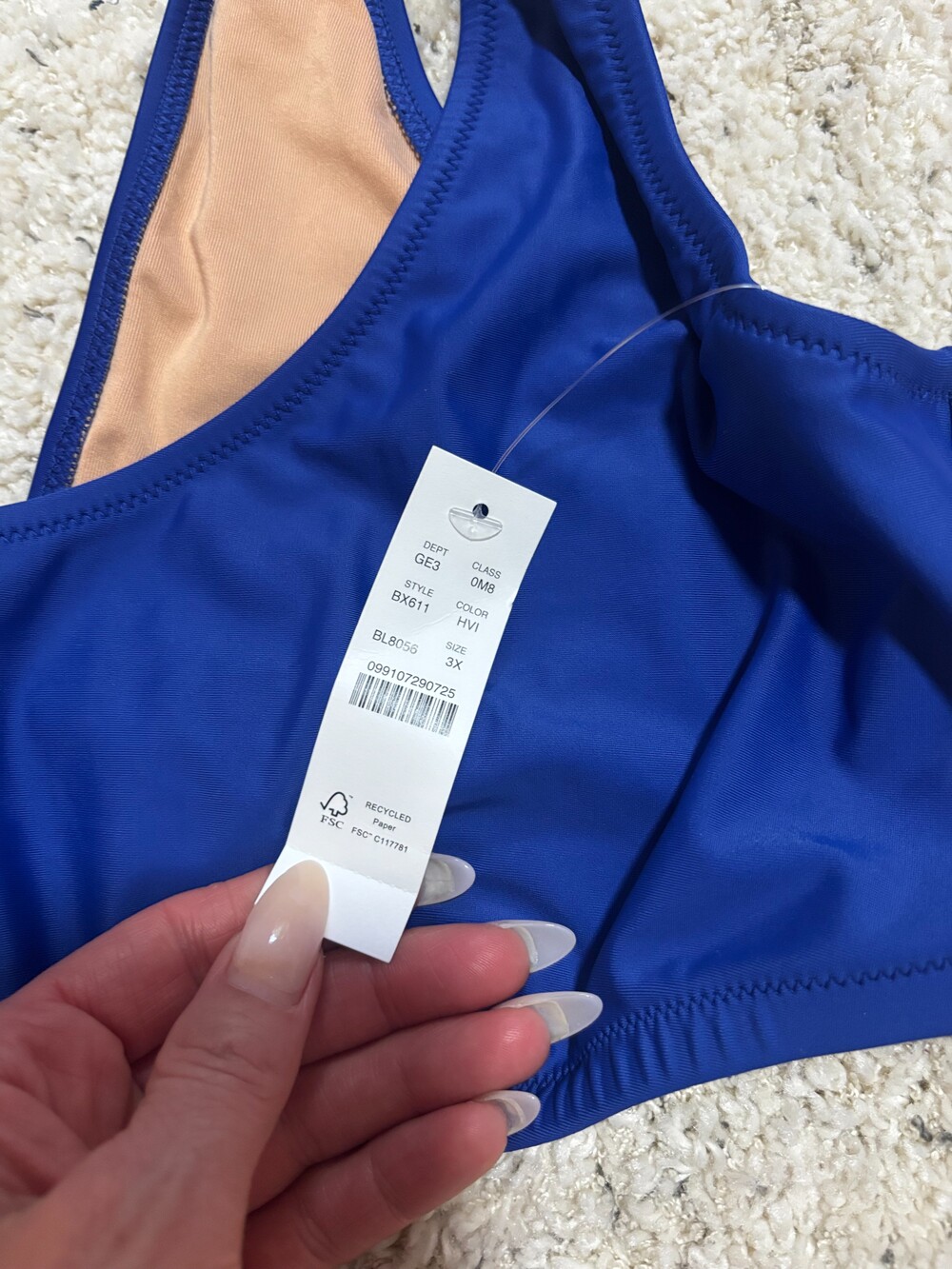 J. Crew Bikini Top Blue Tan Scoop Neck Size XS NWT - Picture 3 of 4